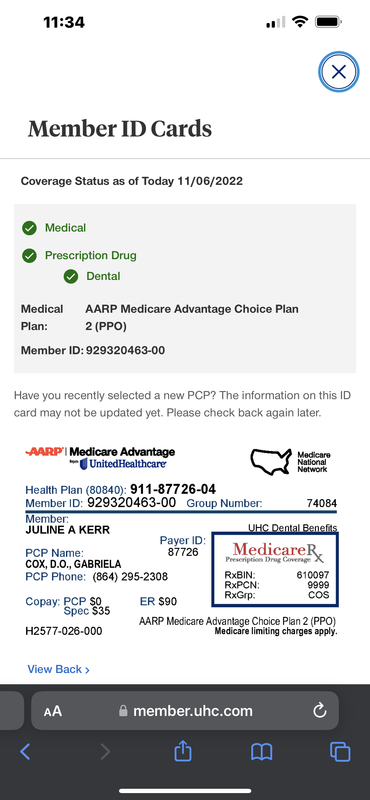 United healthcare, Medicare card, Dr. Cox primary 