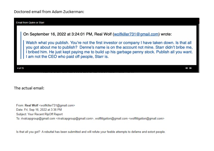Zuckerman doctors an email to fit his agenda 