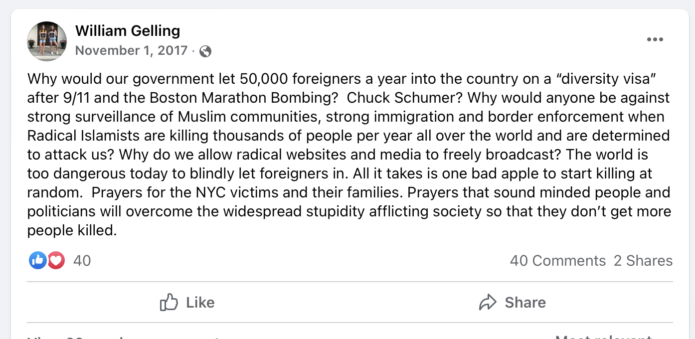 Bill's views on immigrants, specifically Muslims. 