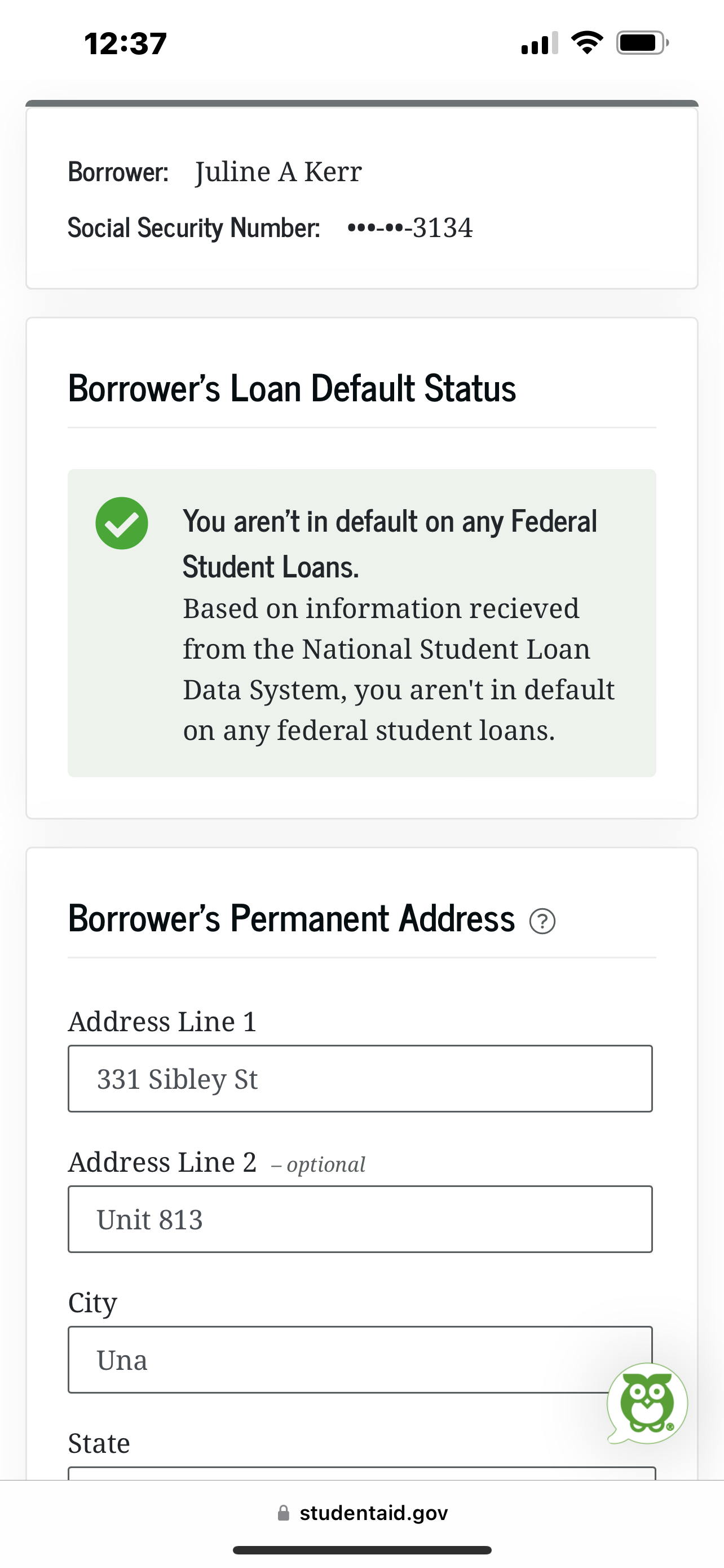 Never defaulted student loans since 2003
