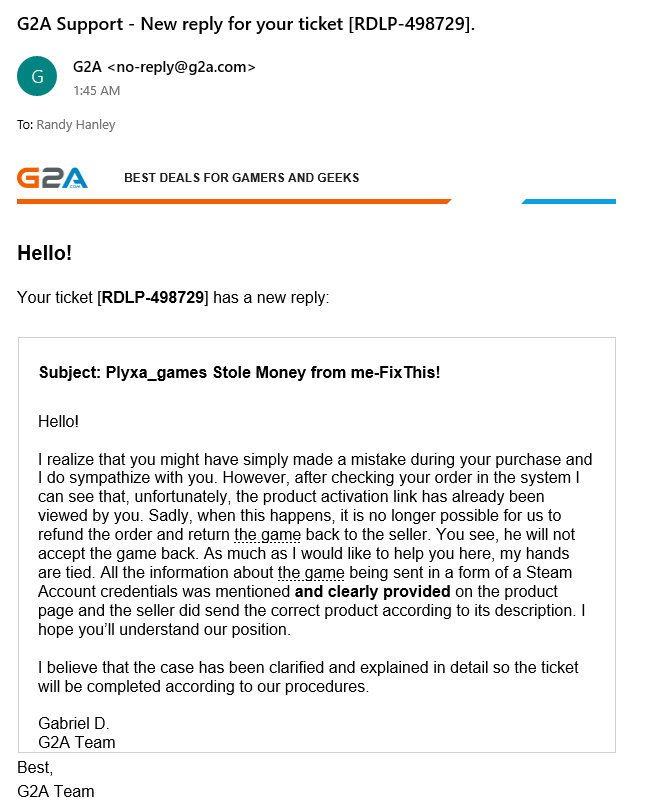 "You might have simply made a mistake" - G2A