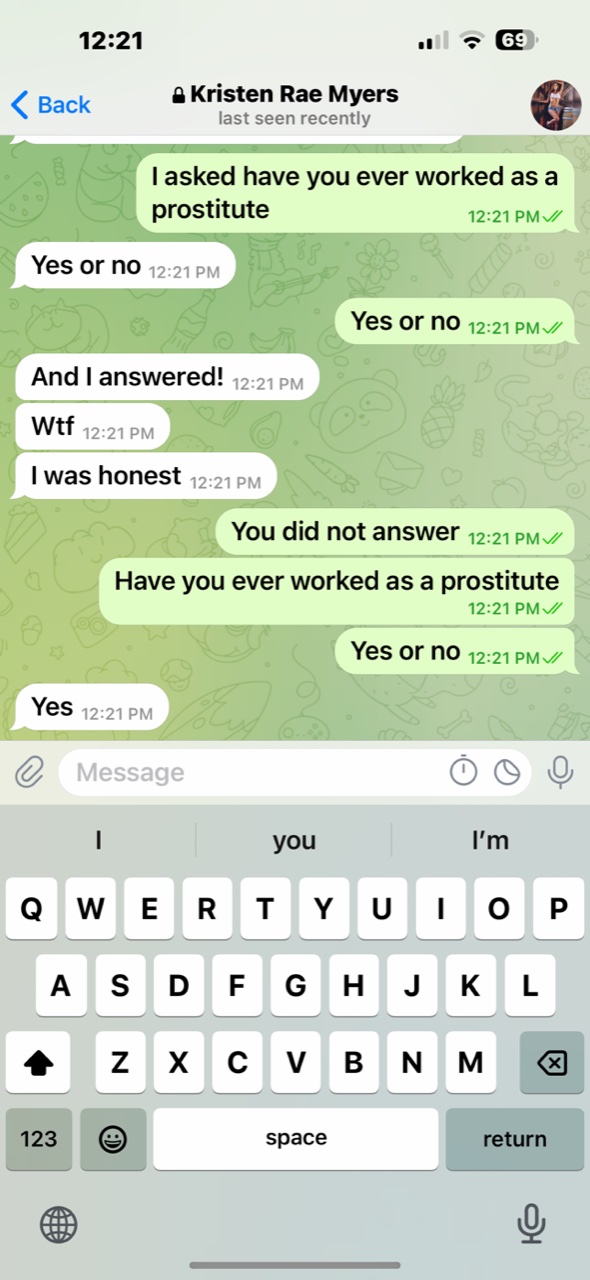 Kristen admitting to prostitution 