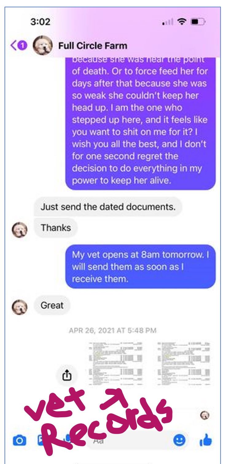 Text between Mike Will (Full Circle Farm) and me