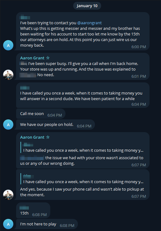 Chat 1 of clients asking for money back