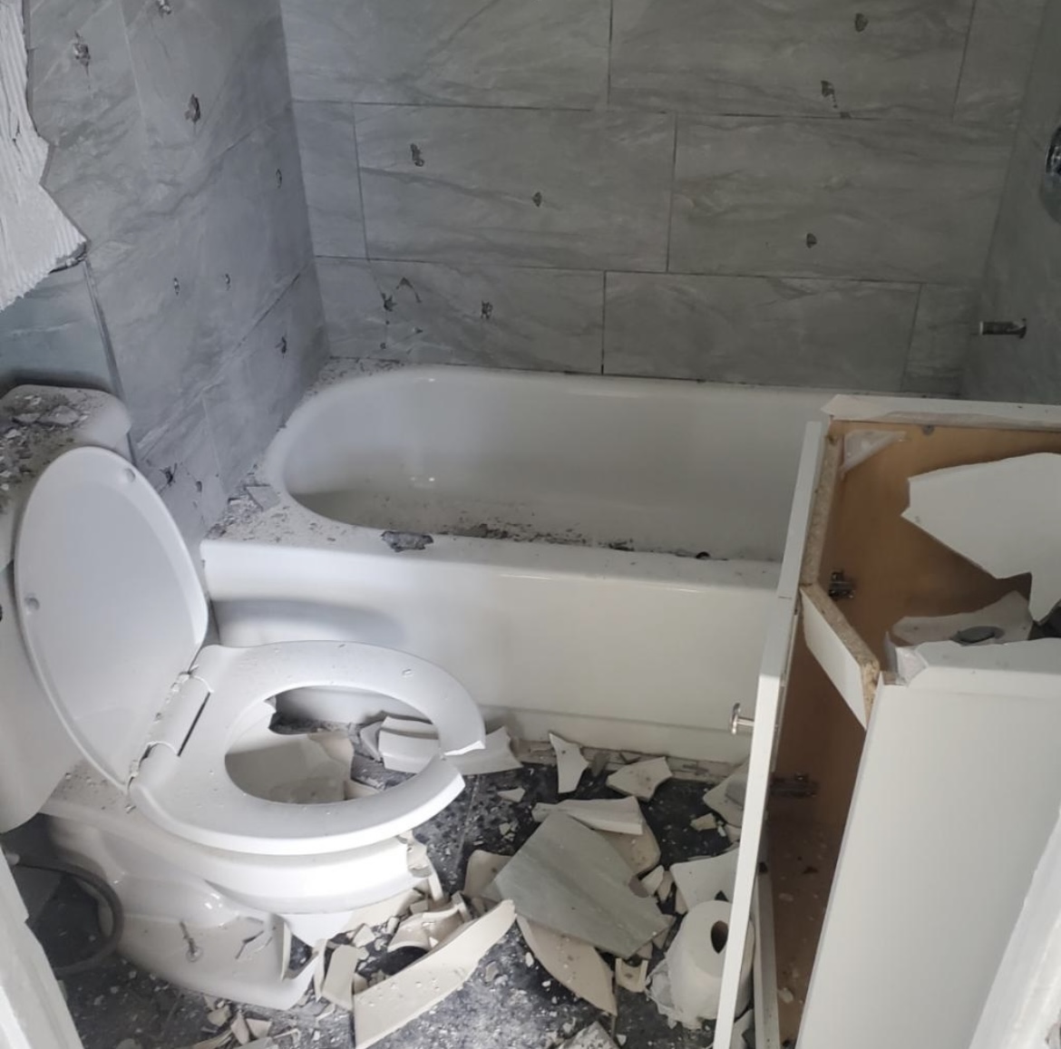 Completely destroyed bathroom 