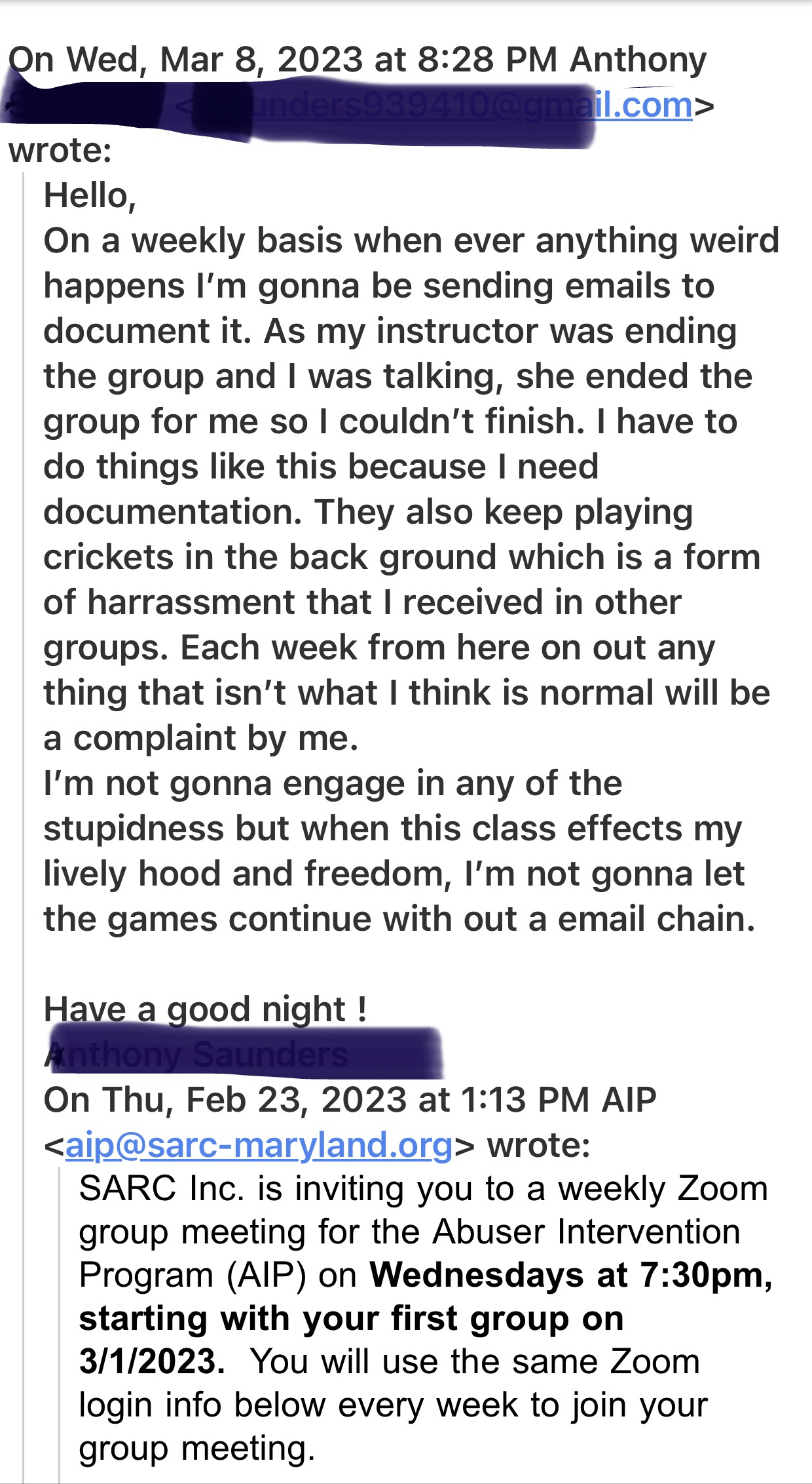 My email complaint.