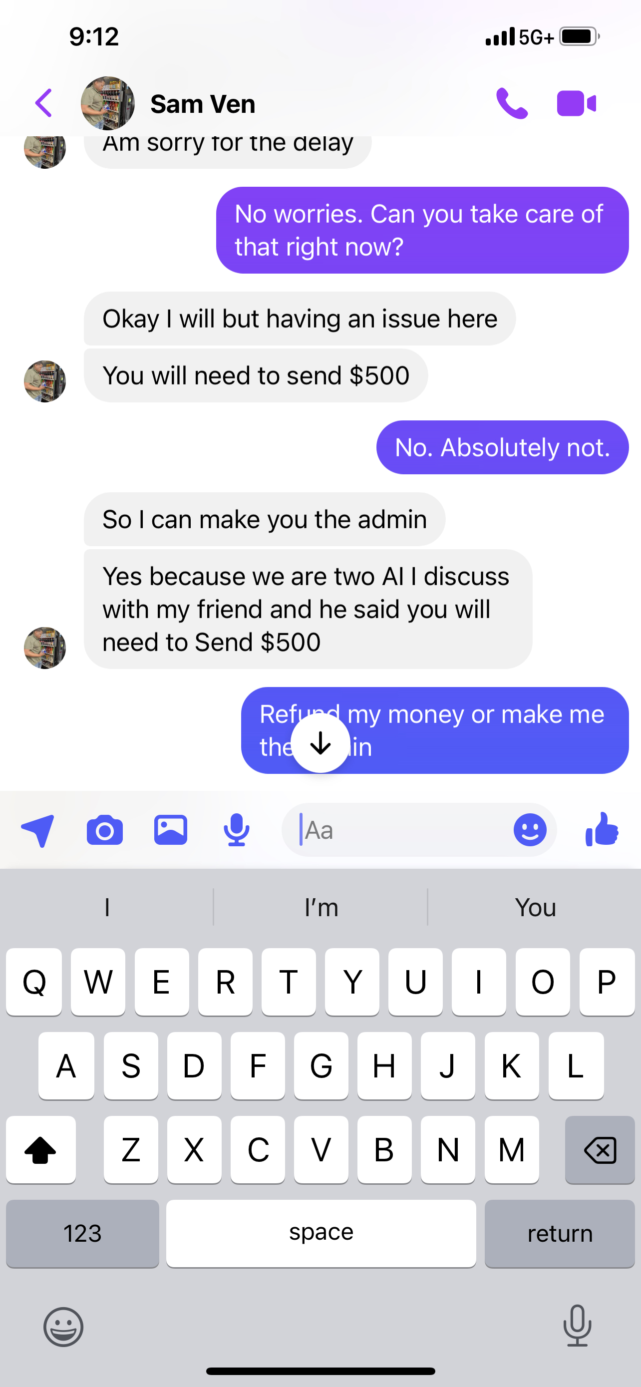 Screenshot Requesting more money 