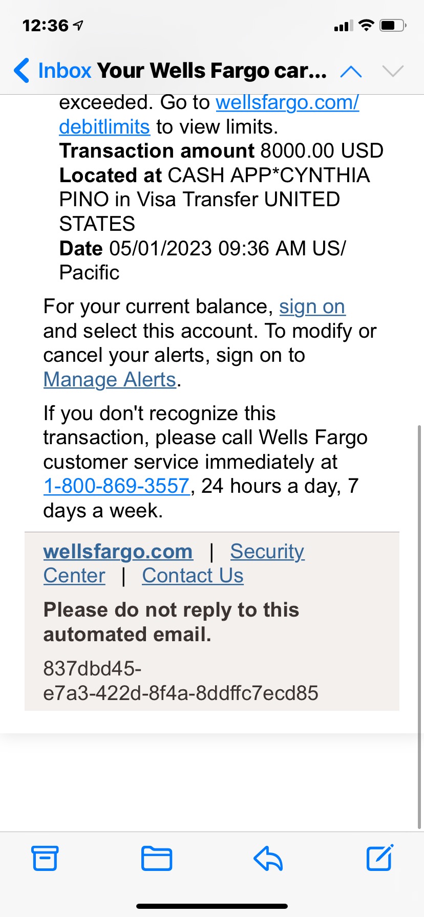 Fake- Wells Fargo receipt of money returned to me.