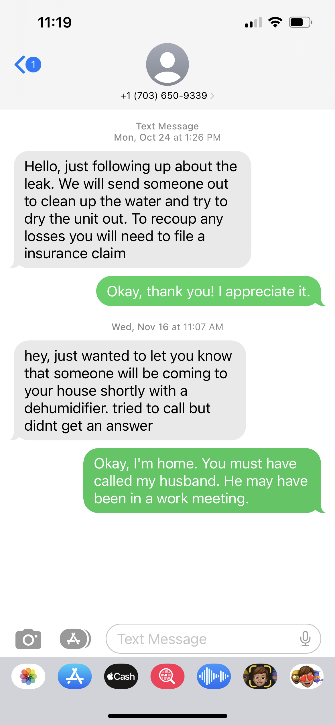 Texts from Property Manager