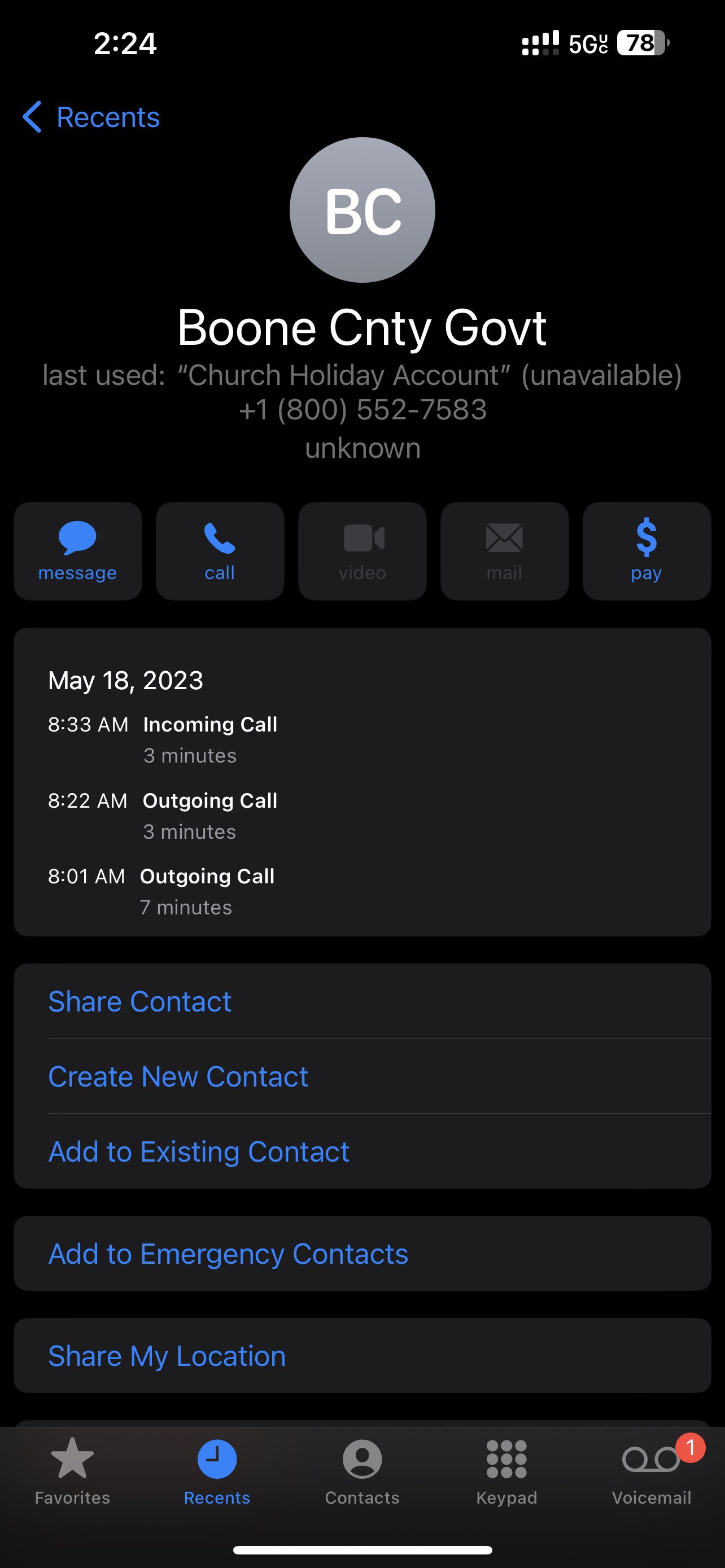 Screenshot of caller id spoofing