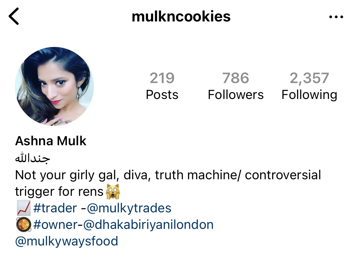 Ashna Mulk's Instagram account
