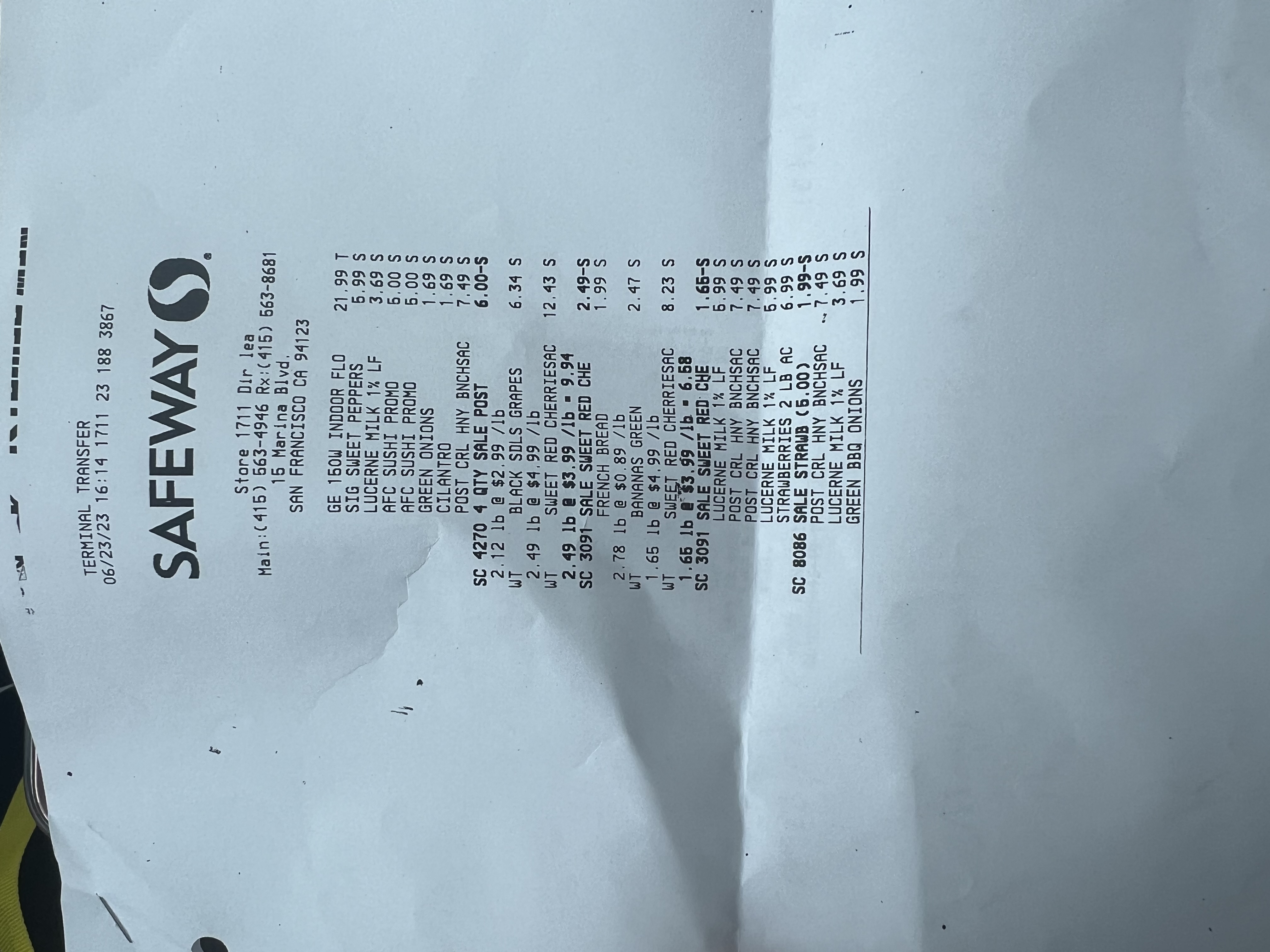 First page of receipt, lamps was on 50% charge 100