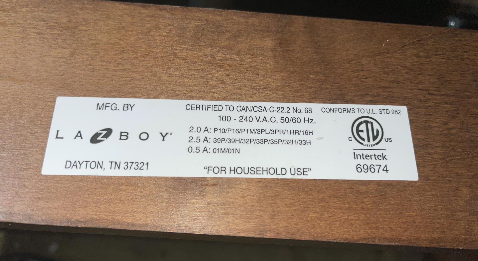 Label that Proves it's from Lay-Z-Boy!