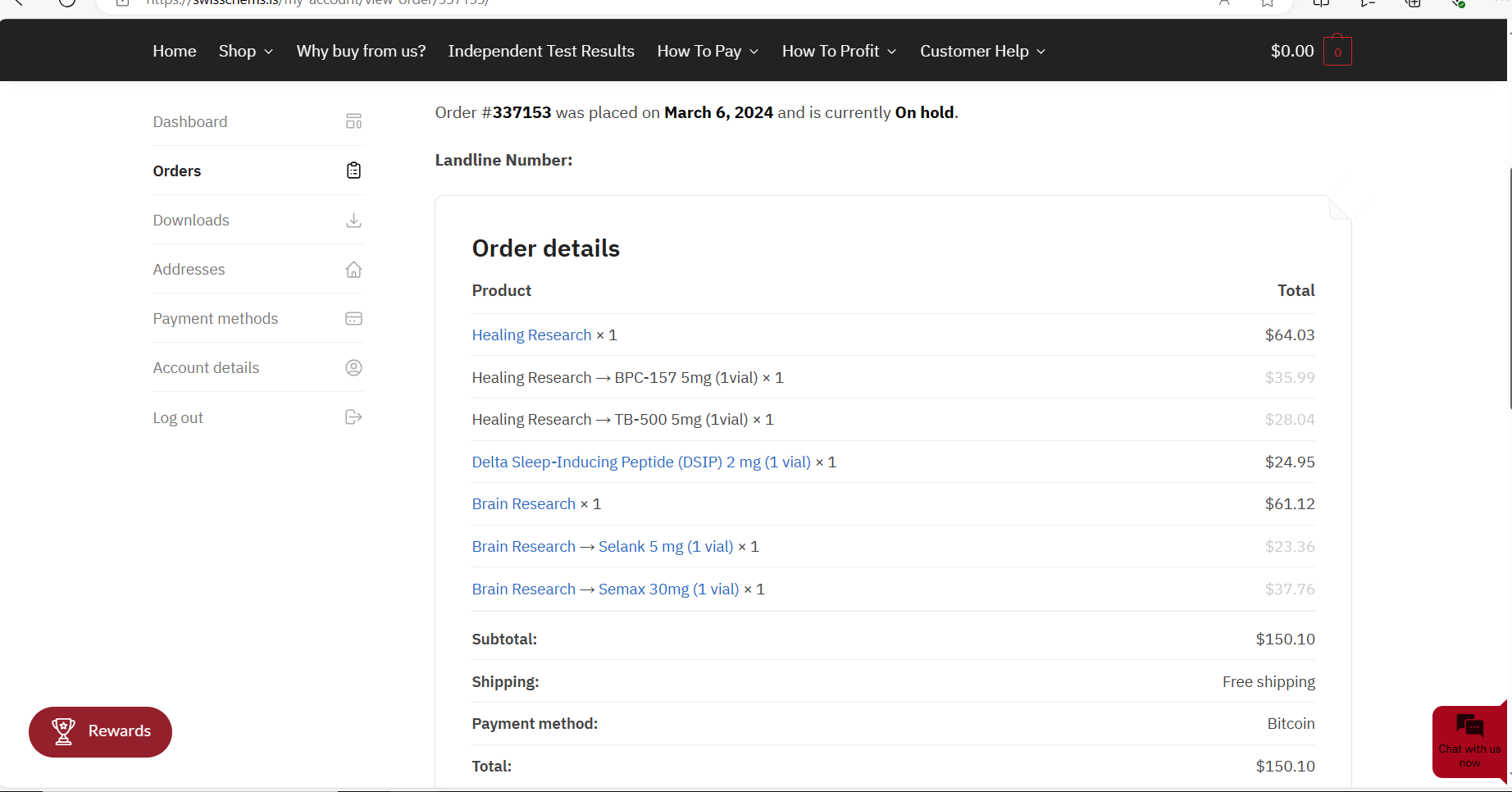 SCREENSHOT, SHOWS ORDER IS NOW ON HOLD
